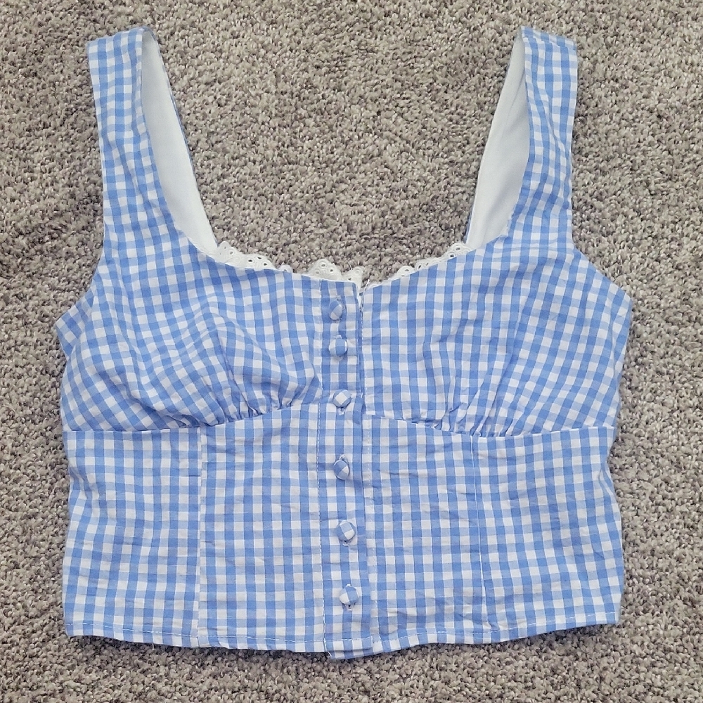 Blue Gingham Tank Top